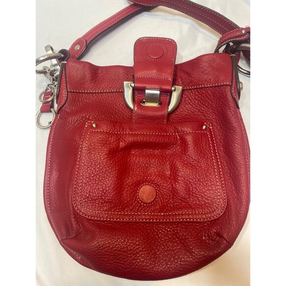 B. MAKOWSKY Purse Crossbody Red Pebbled Leather Shoulder Handbag with Keychain - Picture 13 of 13